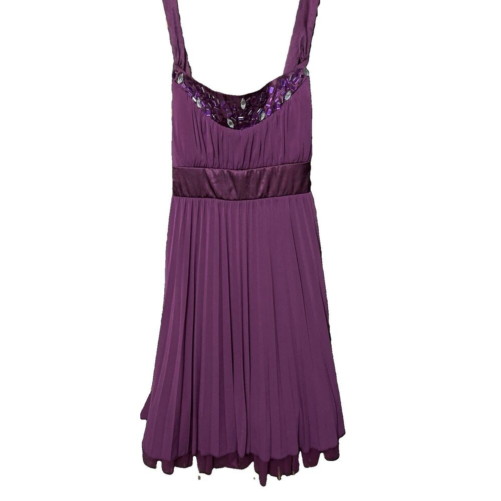 NWT Heart & Soul Formal Lined Baby Doll Jeweled Dress - Purple Y2K Tie Women M